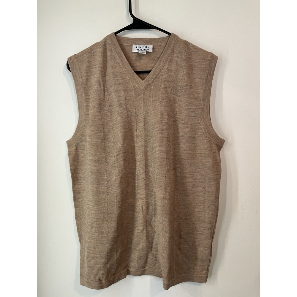 Poeta Moda Vintage sweater vest merino wool blend Beige V Neck Chevron Knit‎ Med